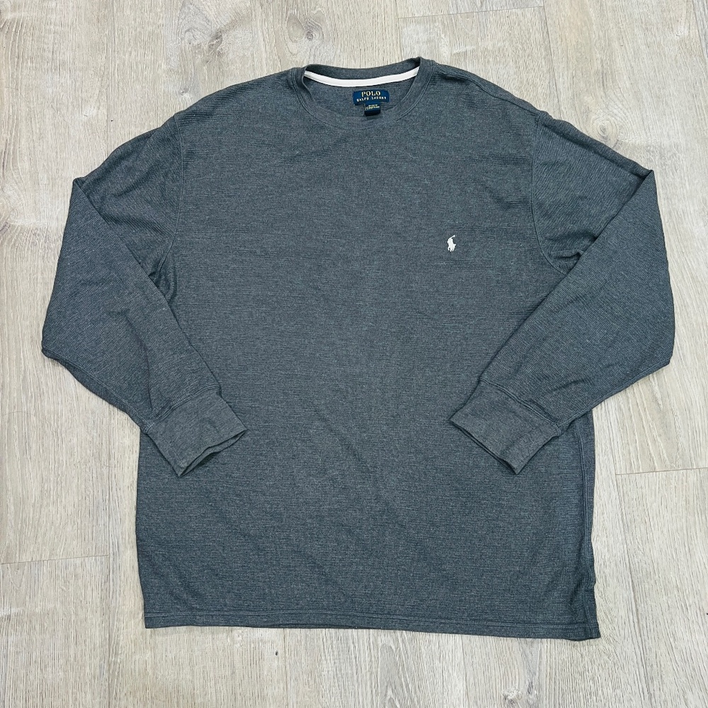 Polo Ralph Lauren Shirt Mens 3X Gray Thermal Long Sleeve Crew Sleepwear waffle